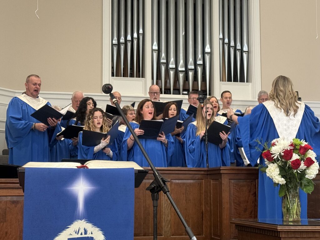 The choir singing at the 11:00 AM service in the Sanctuary